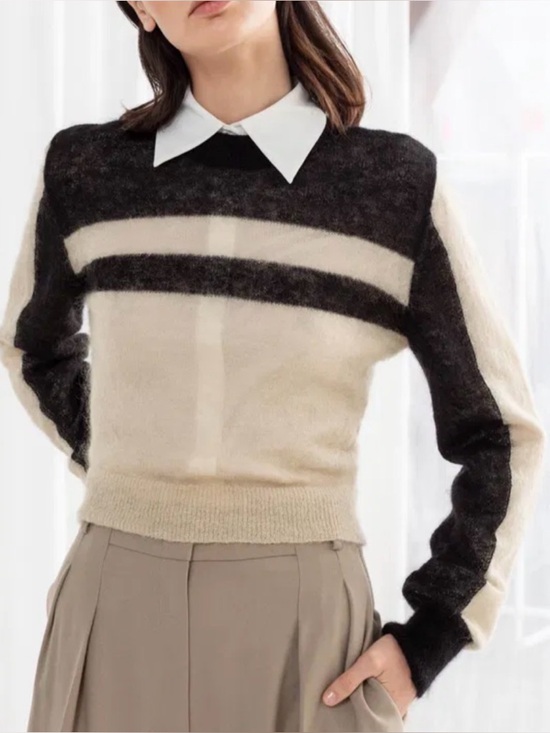 & Other Stories Sweaters - & Other Stories Mohair Blend Wool Cropped Sweater Striped Black Cream S